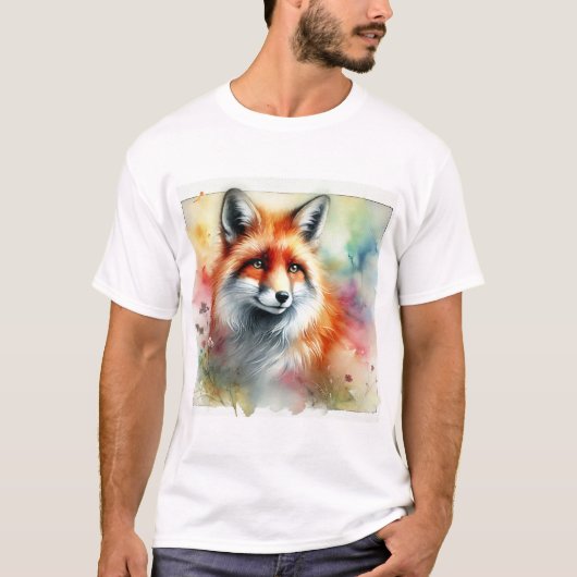 T-shirt Fox in the Serene Forest 230924AREF126 - Watercolo (Devant)