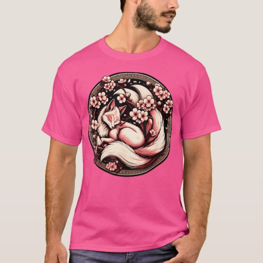 T-shirt Fox Japonais Neuf Queue Fox Chercher Fleur Fleur F (Devant)