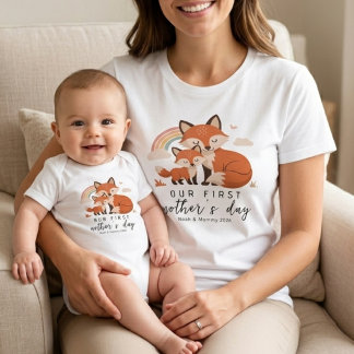 T-shirt Fox Mom Baby First Mother’s Day Pastel Rainbow
