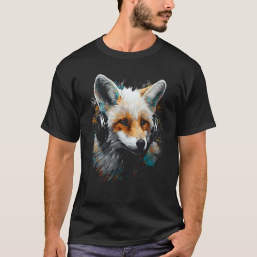 T-shirt Fox Music  Animal Headphones Fox (Devant)