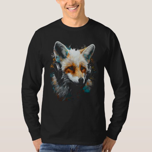 T-shirt Fox Music  Animal Headphones Fox (Devant)