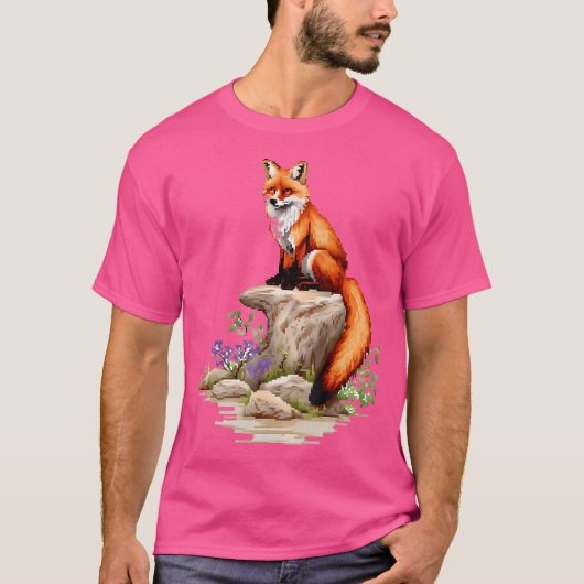 T-shirt Fox Nature Pixel Fleurs d'animaux Art Fox (Devant)