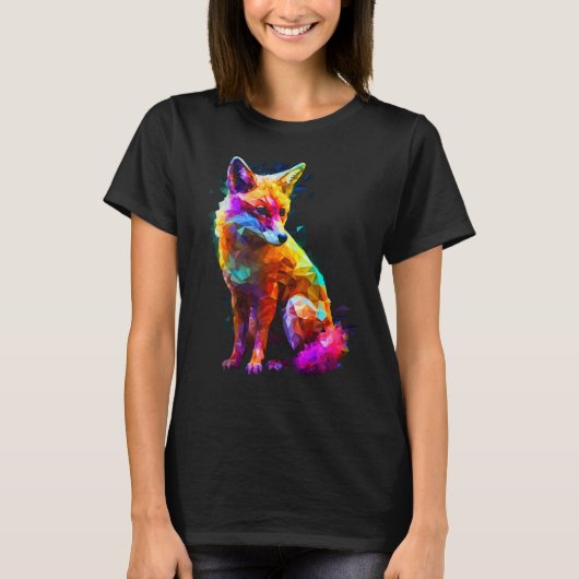 T-shirt Fox Polygon Colourful  Animal  Animal Fox (Devant)