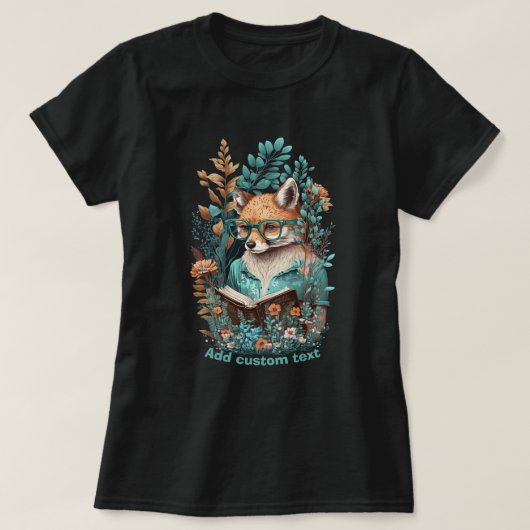 T-shirt Fox Reading Book, fleur sauvage, Fox Lover (Design devant)