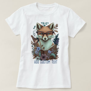 T-shirt Fox Reading Book, fleur sauvage, Fox Lover