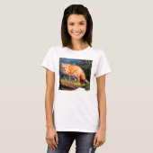 T-shirt Fox rouge sur un rondin (Devant entier)