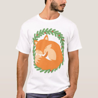 T-shirt Fox Sleeping Inside Christmas Wreath