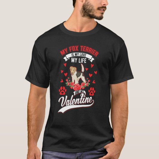 T-shirt Fox Terrier Valentine's Day Wire Fox Terrier (Devant)