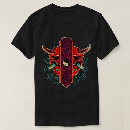 T-shirt Fractionner un masque Oni avec Yin-Yang (Design devant)