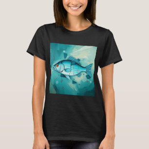 T-shirt Fragmentation de poisson turquoise cubiste