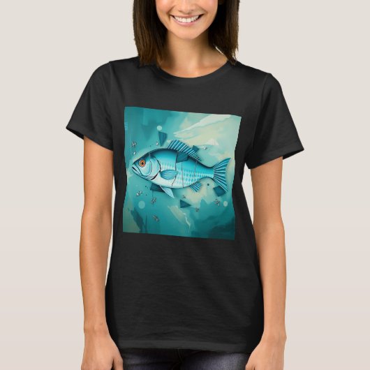 T-shirt Fragmentation de poisson turquoise cubiste (Devant)