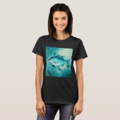 T-shirt Fragmentation de poisson turquoise cubiste (Devant entier)