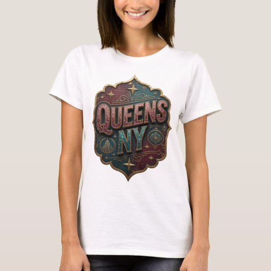 T-shirt frais Gold QUEENS NY (Devant)