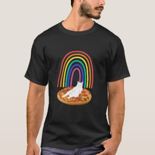 T-shirt Fraisage de chat sur pizza arc-en-ciel