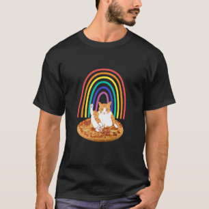 T-shirt Fraisage de chat sur pizza arc-en-ciel