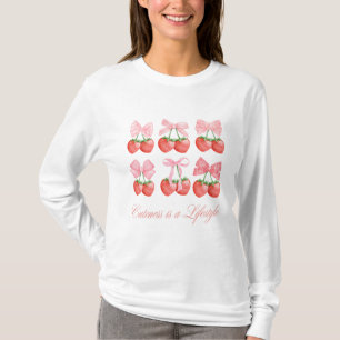 T-shirt Fraise et vaches Kawaii Design Manches longues