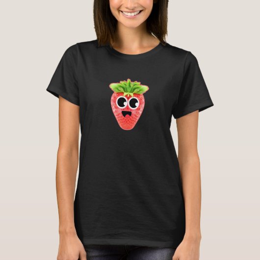 T-shirt Fraise Joyeuse Avec Des Yeux Google Mignons (Devant)