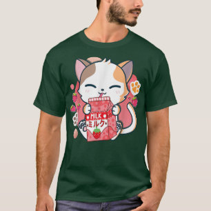 T-shirt Fraise Lait Chat Kawaii Anime Neko Cadeau Filles T