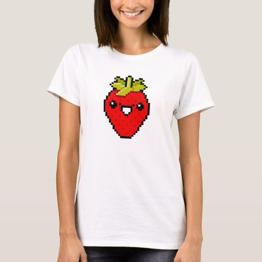 T-shirt Fraise mignonne d'art de pixel (Devant)