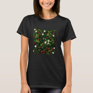 T-shirt Fraises d'impression botanique vibrantes avec Feui