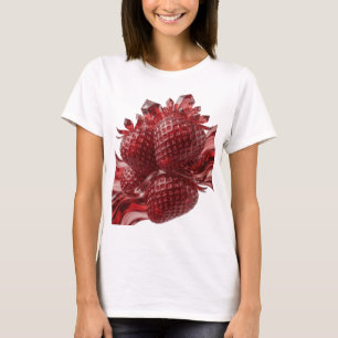 T-SHIRT FRAISES ROUGES EN VERRE ARGENTÉ AVEC CRISTAUX