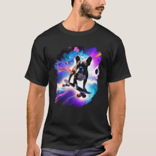 T-shirt Français Bulldog Skateboarding Space Retro