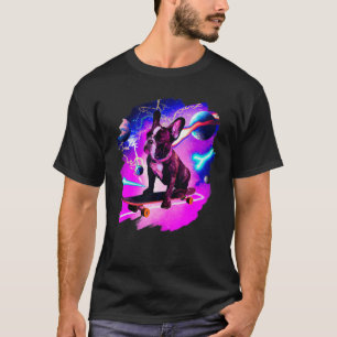 T-shirt Français Bulldog Skateboarding Space Retro
