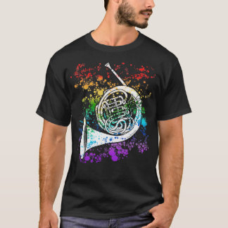 T-shirt Français Corne arc-en-ciel Couleurs Hornist Brass