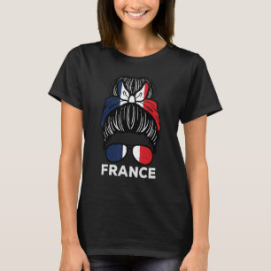 T-shirt France Drapeau Français Fille Hairbun Football Foo