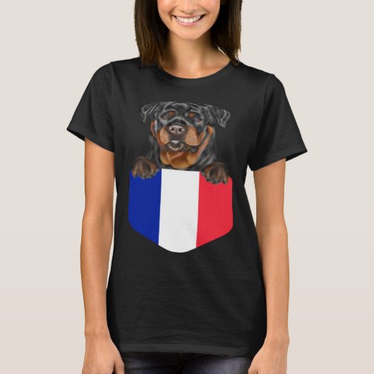 T-shirt France Flag Rottweiler Dog In Pocket (Devant)