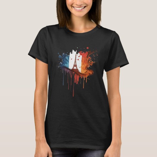 T-shirt France Paris Abstract Splatter French Flag Eiffel (Devant)