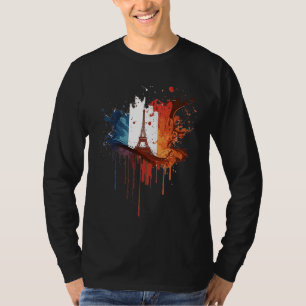 T-shirt France Paris Abstrait Tache Drapeau Français Eiffe