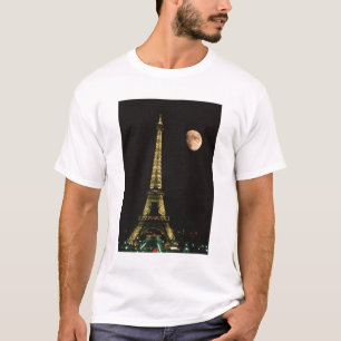 T-shirt France, Paris. Tour Eiffel la nuit avec