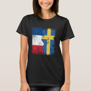 T-shirt France Suède Drapeaux moitié suédoise Français Roo