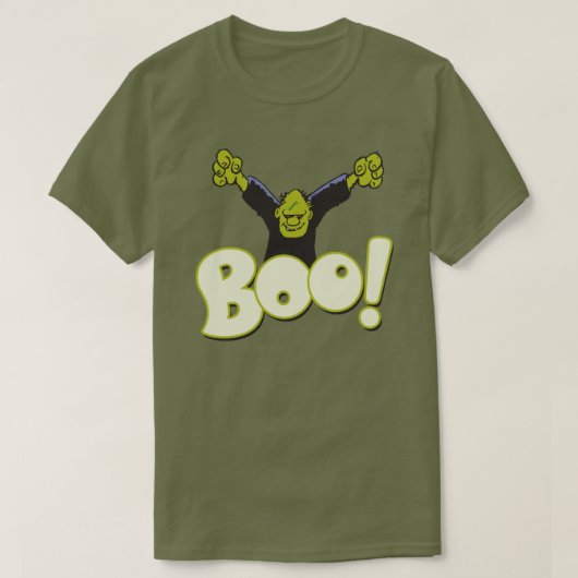 T-shirt Frankenstein Monster Halloween BOO Type Green (Design devant)