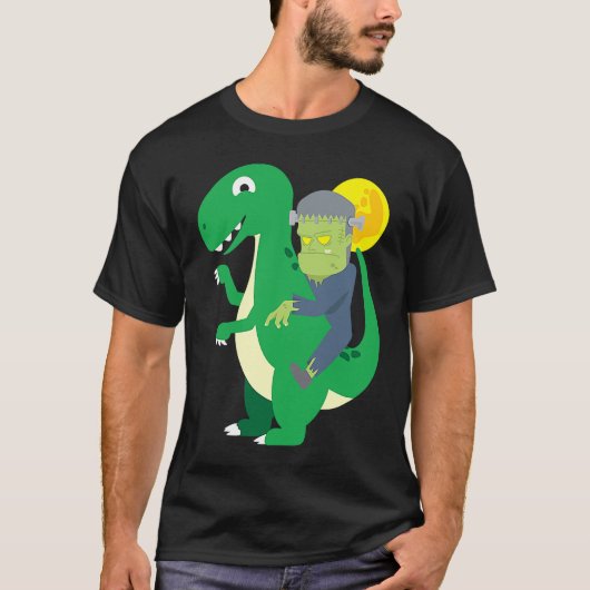 T-shirt Frankenstein Riding Rex Cool Dinosaur Halloween Co (Devant)