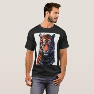 T-shirt Frappe de Tigre Cybernétique - Graphique de Street