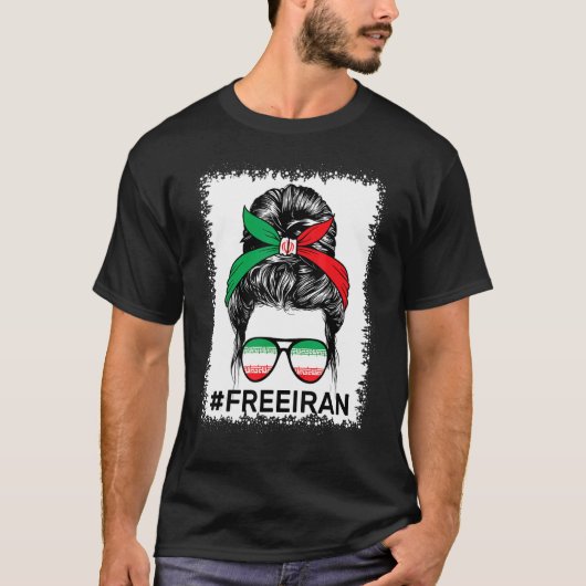 T-shirt Free Iran Women Life Freedom Bleached Messy Bun (Devant)