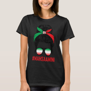 T-shirt Free Iran Women Life Freedom Messy Bun Iranian Fla