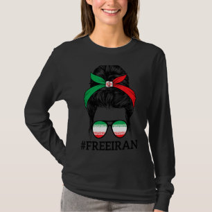 T-shirt Free Iran Women Life Freedom Messy Bun Iranian Fla