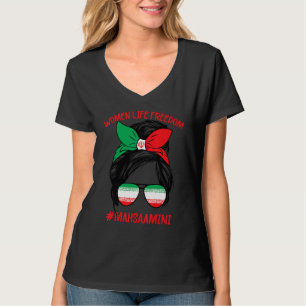 T-shirt Free Iran Women Life Freedom Messy Bun Iranian Fla