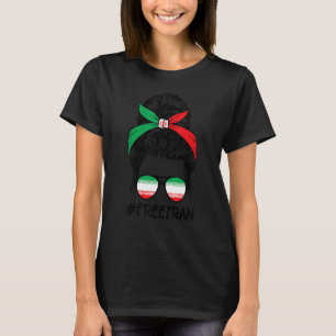 T-shirt Free Iran Women Life Freedom Messy Bun Iranian Fla