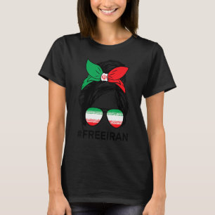 T-shirt Free Iran Women Life Freedom Messy Bun Iranian Fla