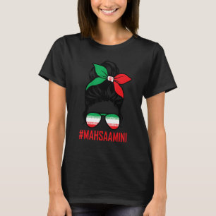 T-shirt Free Iran Women Life Freedom Messy Bun Iranian Fla
