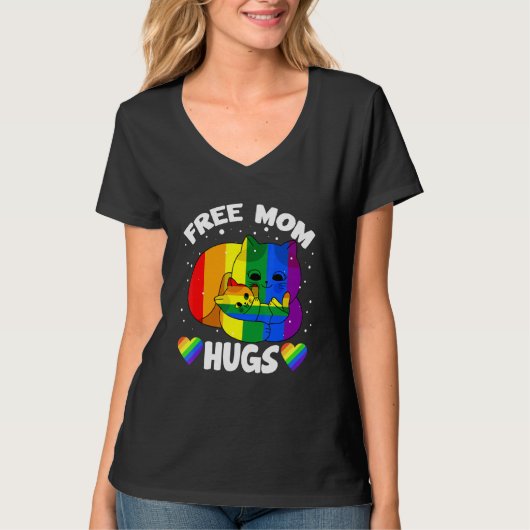 T-shirt Free Mom Hugs Lgbt Cat Gay pride Rainbow (Devant)