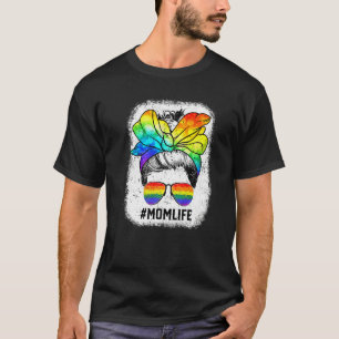 T-shirt Free Mom Hugs Messy Bun Fier Maman Rainbow Lgbt Pr