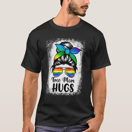 T-shirt Free Mom Hugs Messy Bun Pansexual Pride Rainbow Fl (Devant)