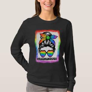 T-shirt Free Mom Hugs Messy Bun Rainbow Lgbt Pride Bleache
