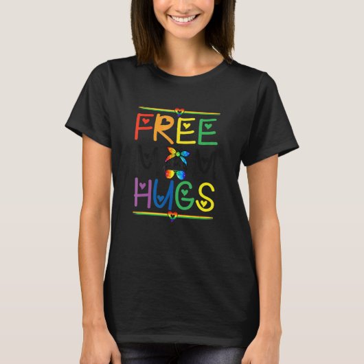 T-shirt Free Mom Hugs Messy Bun Rainbow Lgbt Pride Mois (Devant)