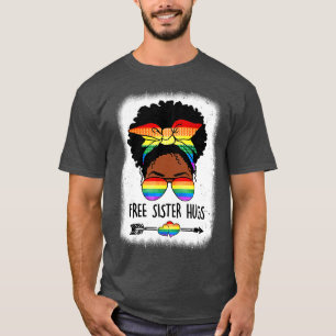 T-shirt Free Sister Hugs Messy Bun LGBTQ Pride Mois Noir